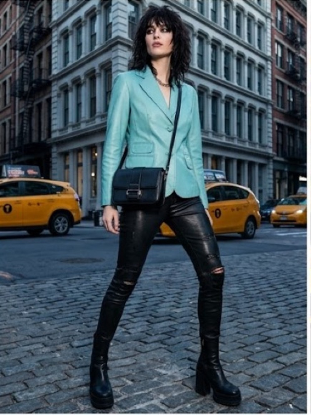 Pamela McCoy 100% Blue Leather Jacket 2X